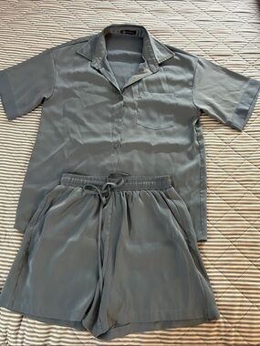 Soft Satin Short Pajama Set - Slate Gray